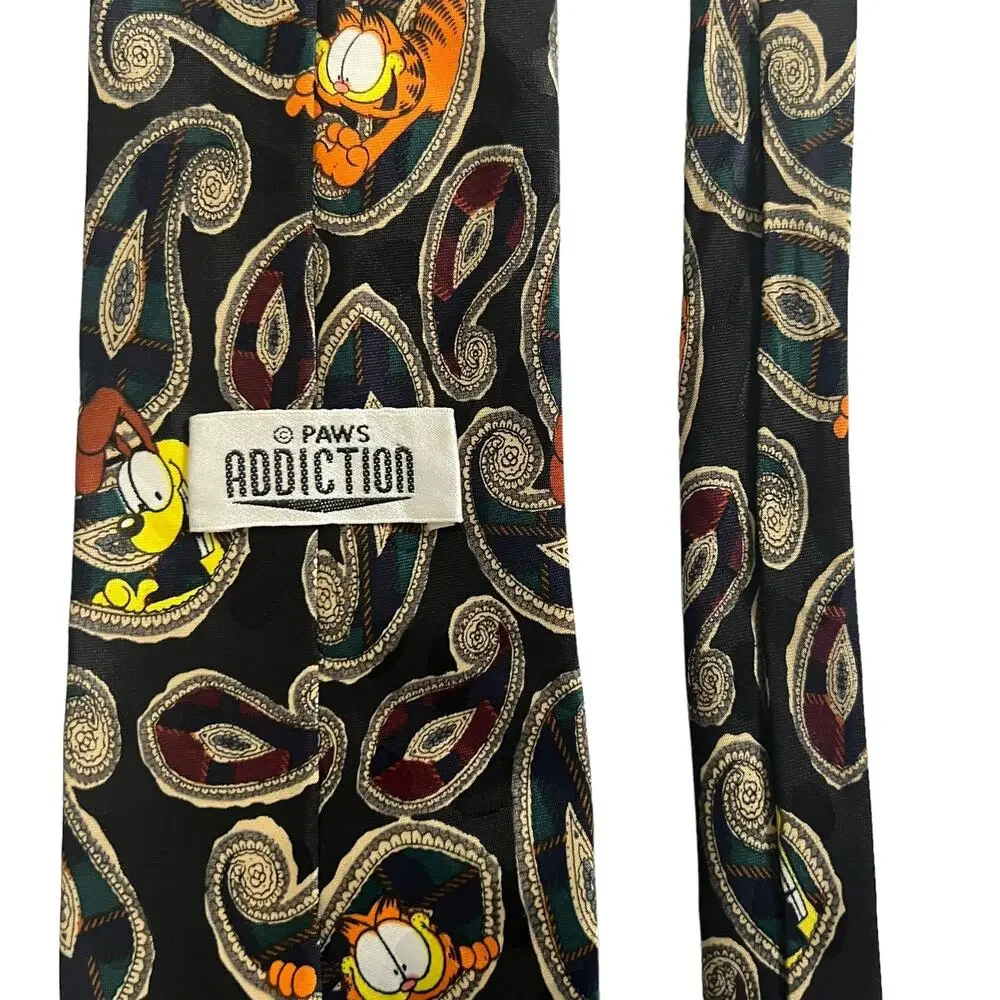 Paws Addiction Vintage Garfield Odie Black Green Red Plaid Paisley Novelty Tie